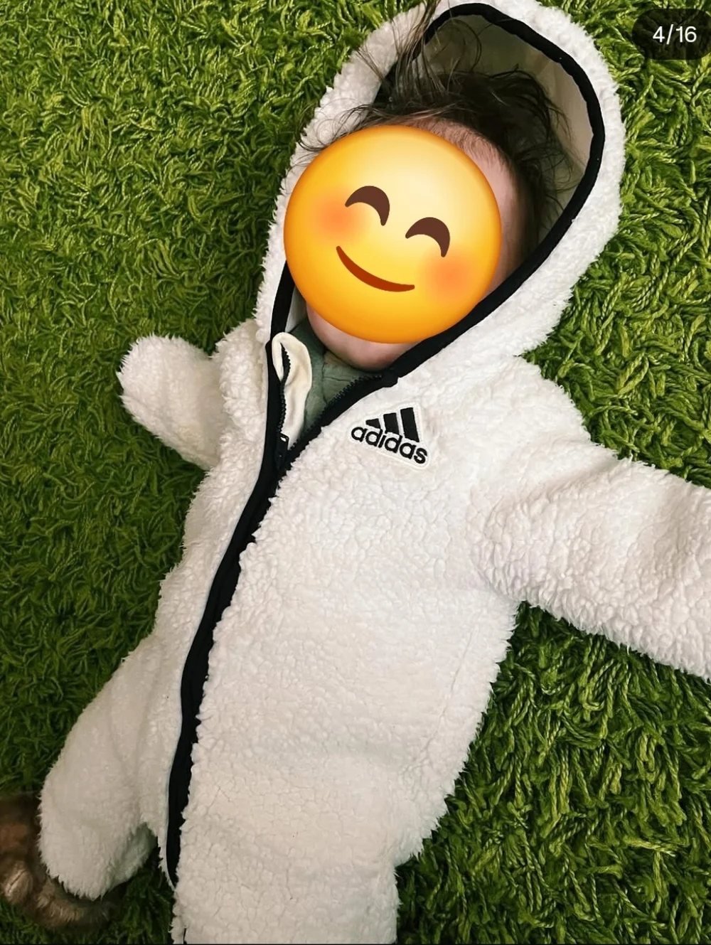NWT Unisex Adidas Toddler Plush Sherpa Fleece Hooded Romper Jumpsuit 18M - Picture 12 of 13